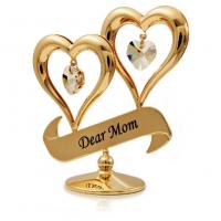 24k Gold Plated Double Heart Dear Mom Figurine wit