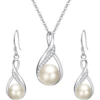 EleQueen 925 Sterling Silver Freshwater Cultured Pearls Bridal Pendant Necklace & Earrings Set (