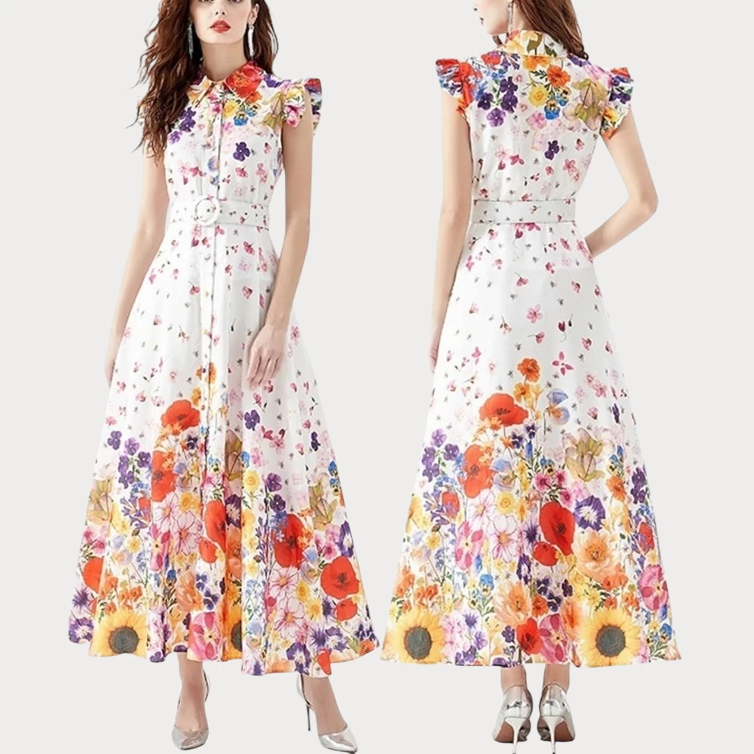 Women's Vintage Floral Embroidered Cocktail Dress - Keyhole Mesh Illusion Party Swing Dress with Tul