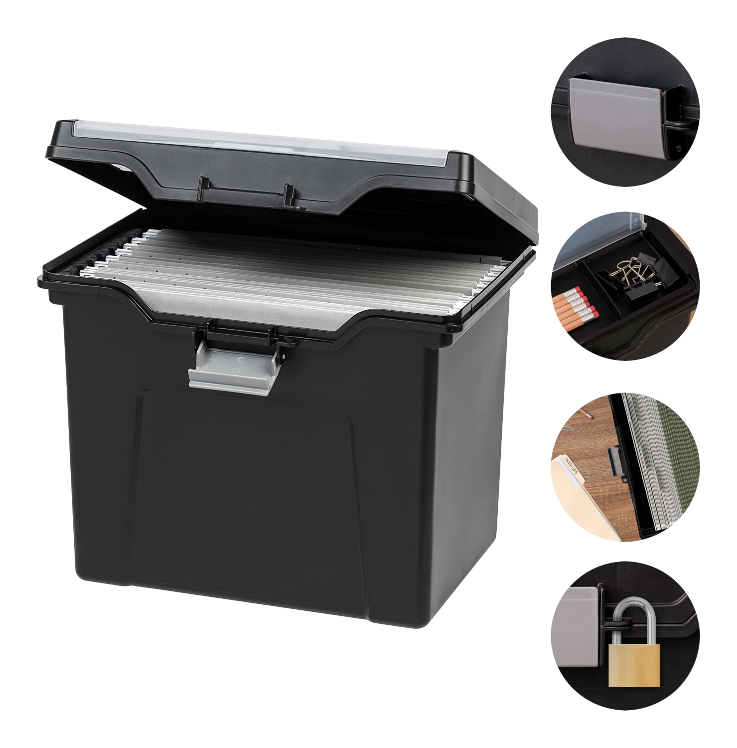 Portable Letter-Sized File Storage Box with Organi
