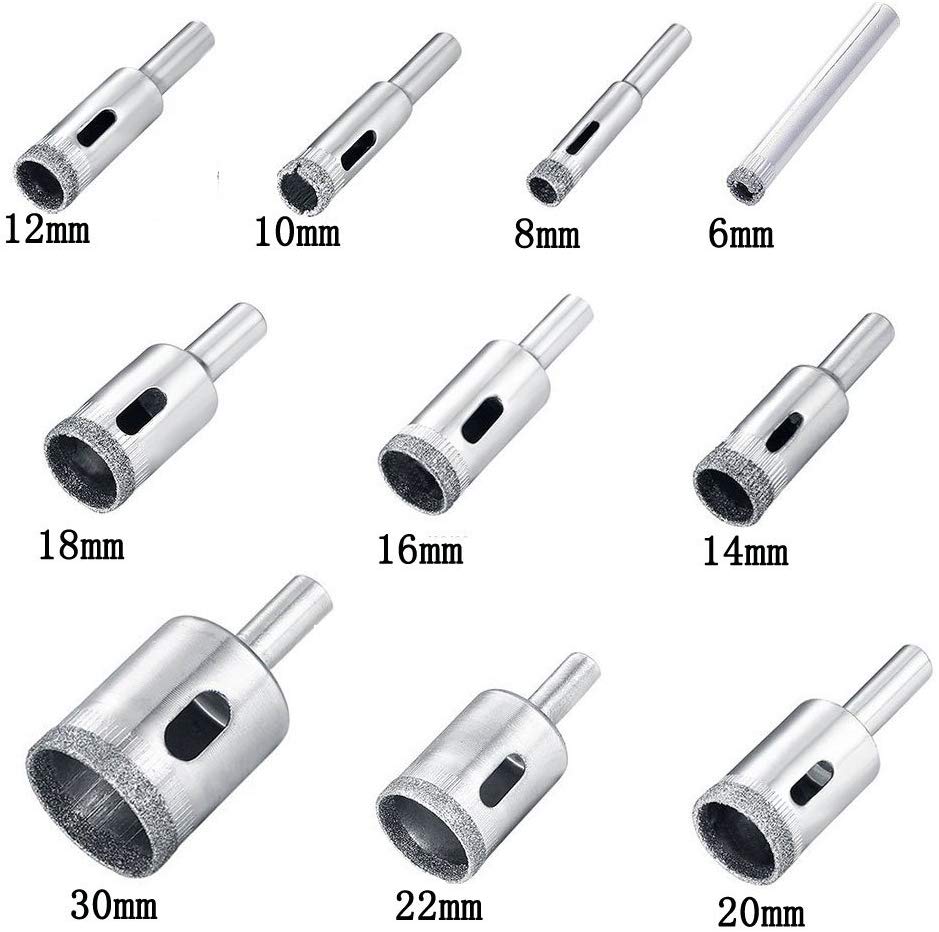 Diamond Drill Bit Set, DRILLPRO 10 PCS Glass Hole 