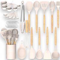 Umite Chef 33 PCS Kitchen Utensils Set - Non-Stick Silicone Cooking Tools with Wooden Handle & H