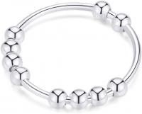 925 Sterling Silver Anti Anxiety Fidget Ring for Women with Spinner Beads - (silver, 8)