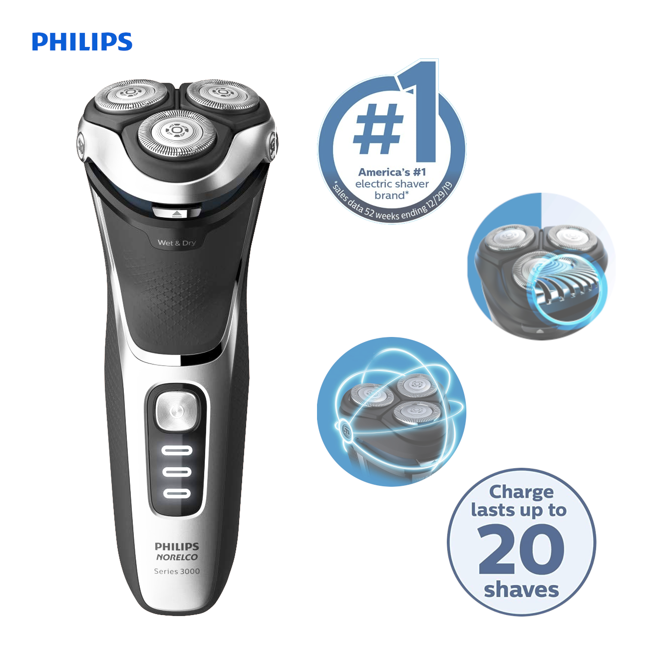 Philips Norelco Shaver 3800, Rechargeable Wet &amp