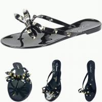Women's Studded Jelly Bow Flip Flops Black- Fashio