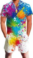 Mens Rompers 3D Print Short Sleeve Zip One Piece J