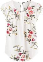 Milumia Women's Casual Round Neck Basic Pleated Top Cap Sleeve Curved Keyhole Back Blouse