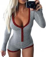 Roselux Women's Sexy Deep V Neck Shorts Long Sleev