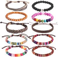 Wrap Bead Tribal Leather Woven Stretch Bracelet - 