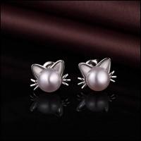 ZowBinBin Cat Ear Stud Earrings Freshwater Culture