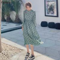 Elegant Stand Collar Ruffles Women Dress Full Slee