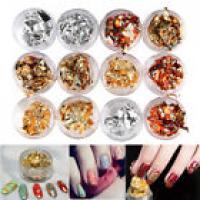 12pcs Nail Art Gold Silver Metal Foil Paper 3D Sti