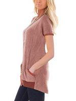 LANGREMON Womens Casual Color Block Short Sleeve Casual Crewneck Shirts Pockets Tunic Pullover Sweat