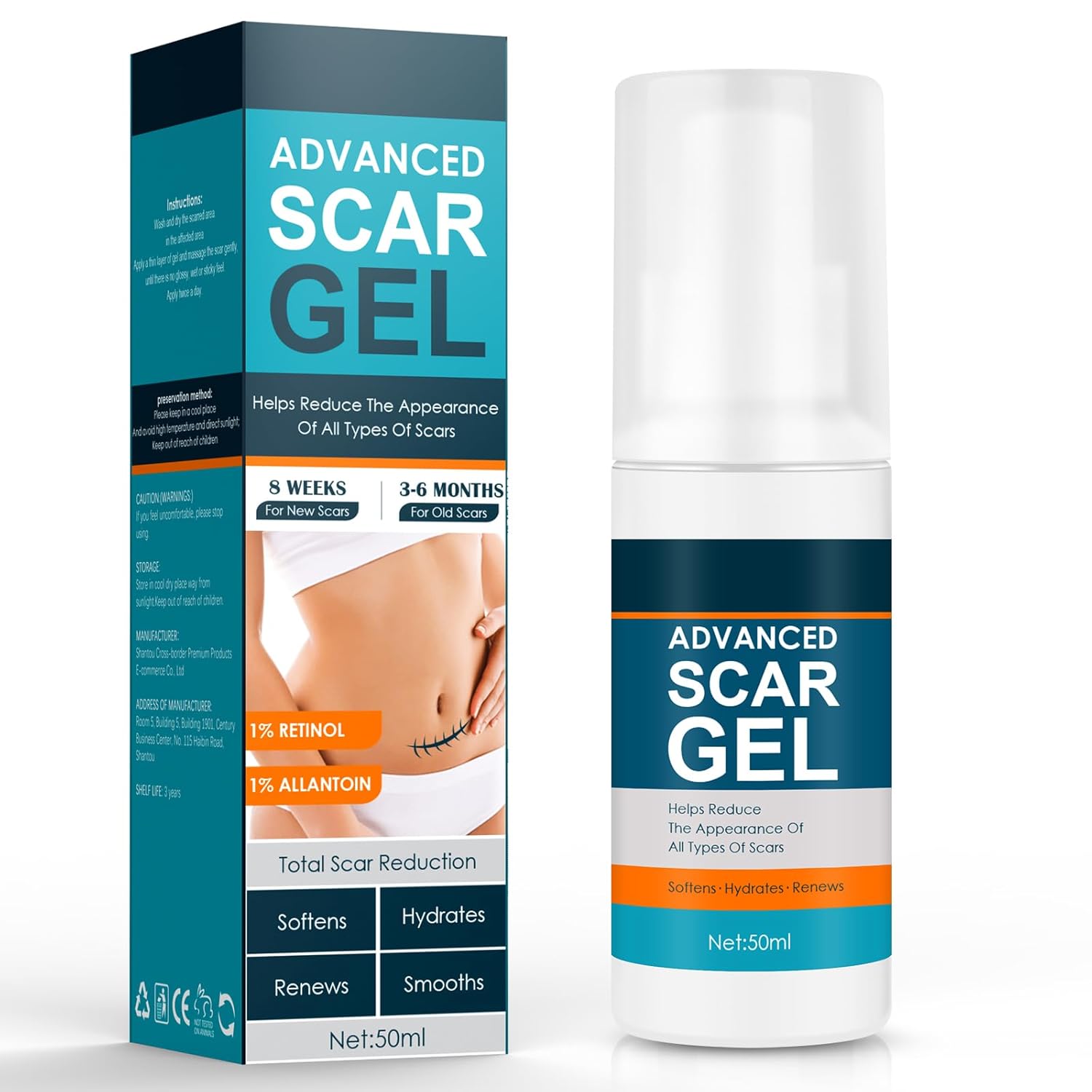 Advanced Scar Gel - Scar Cream for Surgical Scars, Face, Body, Le