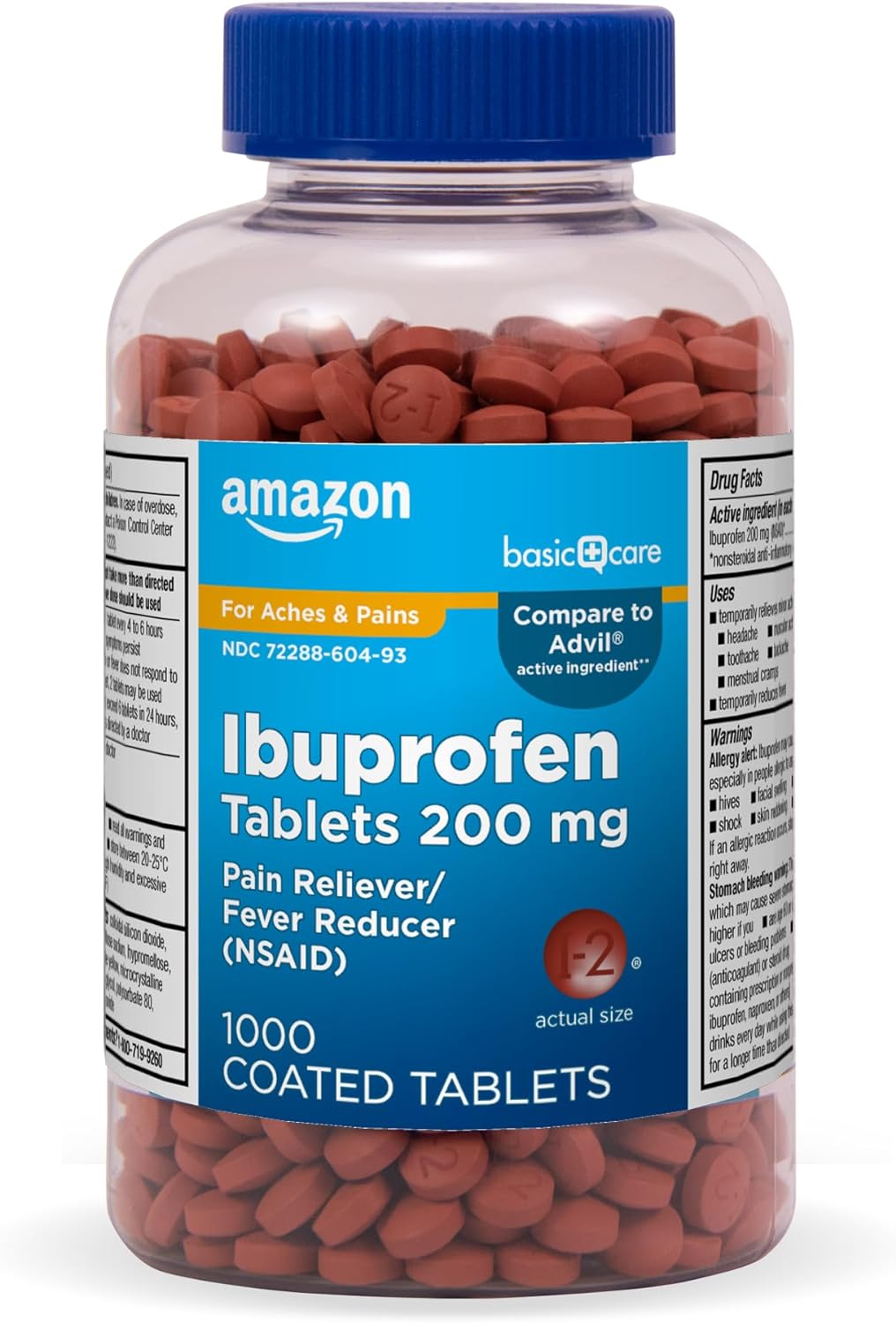 Amazon Basic Care Ibuprofen Tablets, Fever Reducer and Pain Relief from Body Aches, Headache, Arthri