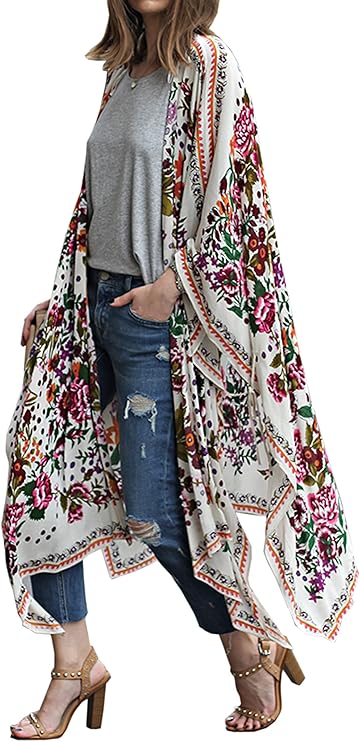 Hibluco Women s Loose Cover Ups Kimono Cardigan Oversized Chiffon Blouses Sheer Tops (Large, K 9)