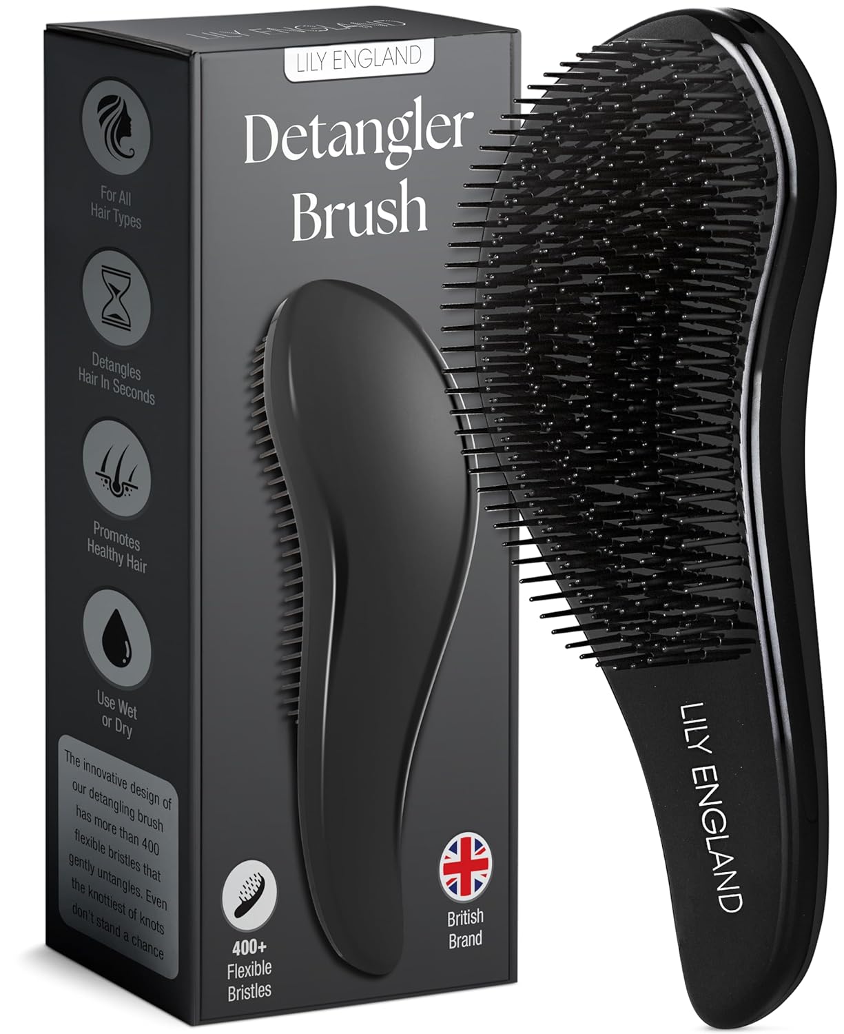Lily England Gentle Detangling Hair Brush for Women's Curly Hair, Thick, Straight & Natural Hair