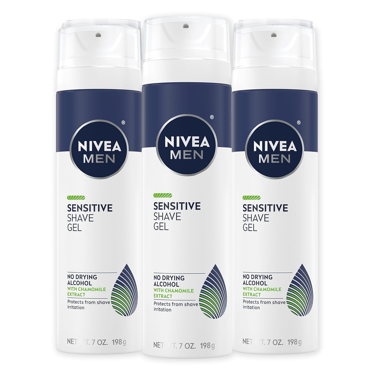 NIVEA MEN Sensitive Shave Gel with Vitamin E, Chamomile & Witch Hazel — 3 x 7 oz Cans