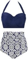 AMOURRI Womens Vintage Polka Underwire High Waisted Swimsuit Bathing Suits Bikini, Navy Bule