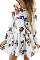 Womens Dresses Casual Floral Print Long Sleeve Swi