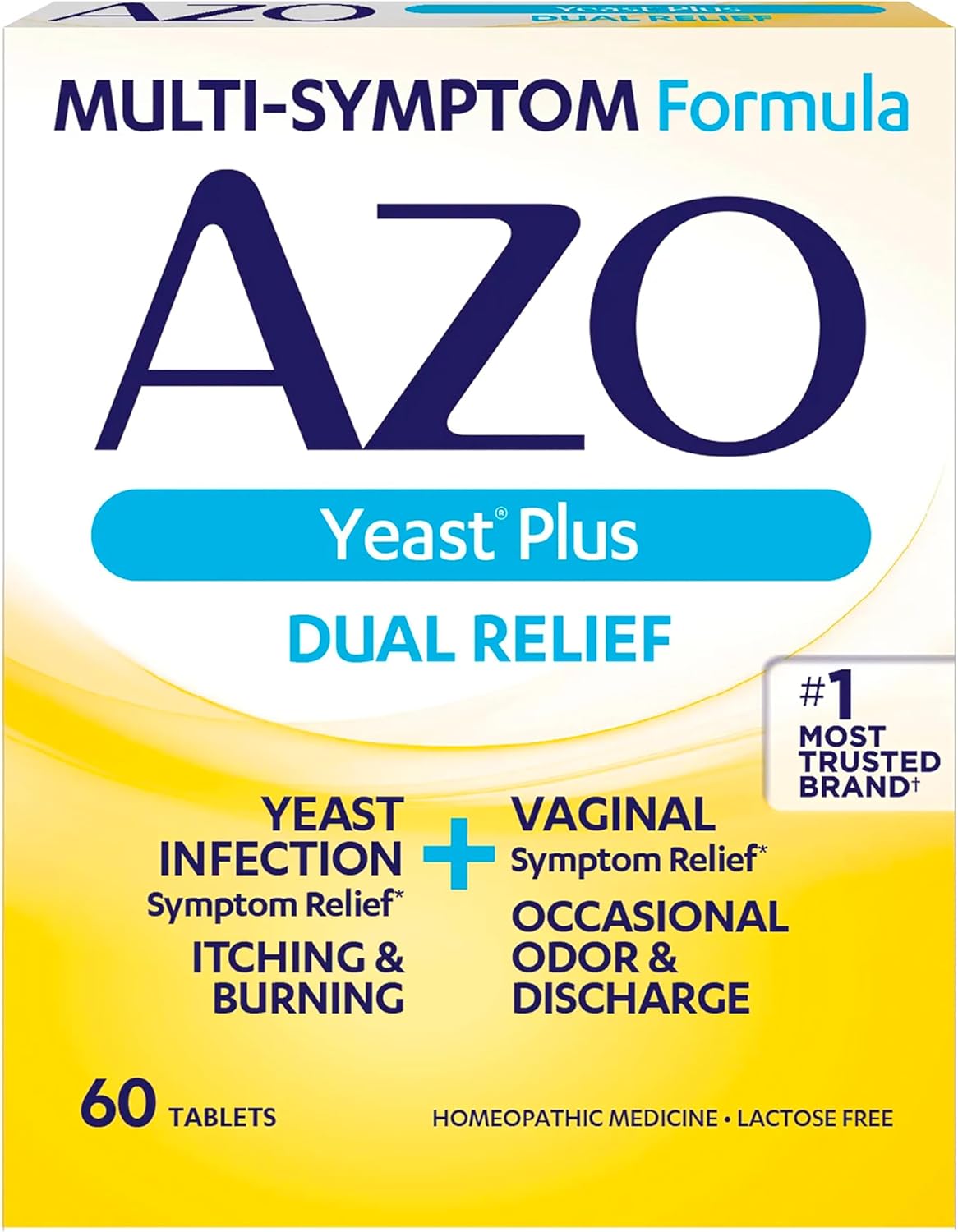 AZO Yeast Plus Relief Tablets - Fast Vaginal Itch & Burn Relief 60 Count
