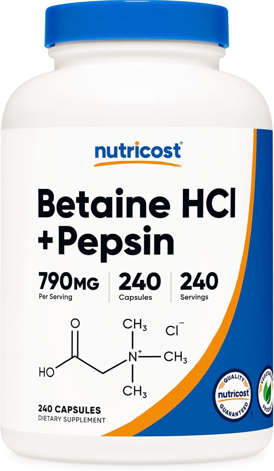 Nutricost Betaine HCl + Pepsin 790mg, 240 Capsules