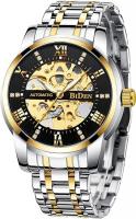 Biden Men's Mechanical Automatic Watch, Stainless Steel Luxury Watch, Self-Winding Diamond Dial Watc