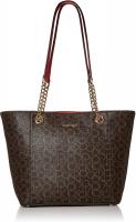Calvin Klein Hayden Signature East/West Top Zip Chain Tote Color: Brown/Khk/Buff