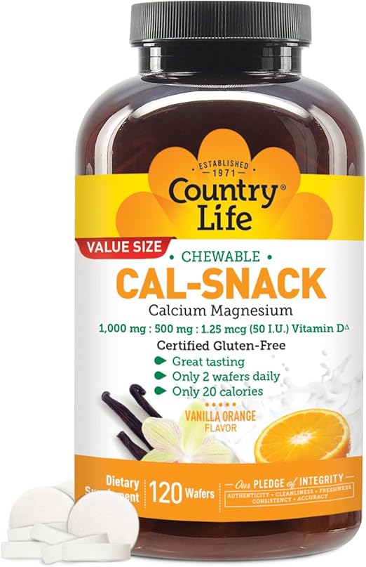 Country Life Cal-Snack Chewable Calcium With Magnesium 1000mg:500mg:50 I.U.Vitamin D(milk free)(vini