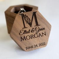 Custom Engraved Walnut Wood Hex Ring Box for Weddi