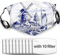 Cute Vintage Windmill Face Mask, Breathable Fashion Cotton Dust Mask Cover for Women, Men, Teens
