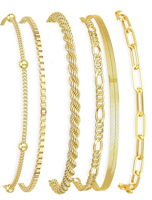 DEARMAY 14K Gold Plated Stackable Bracelets for Wo