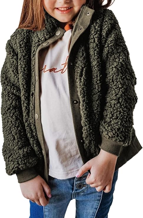 Girls Faux Fur Buttoned Sherpa Fleece Jackets Ligh