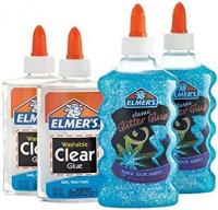 Elmer's Slime Starter Kit, Clear School Glue Clear + Blue Glitter, 4 Count