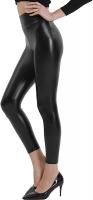 Faux Leather Leggings for Women Tummy Control High Waist Stretch Shiny Pleather Pants - Black