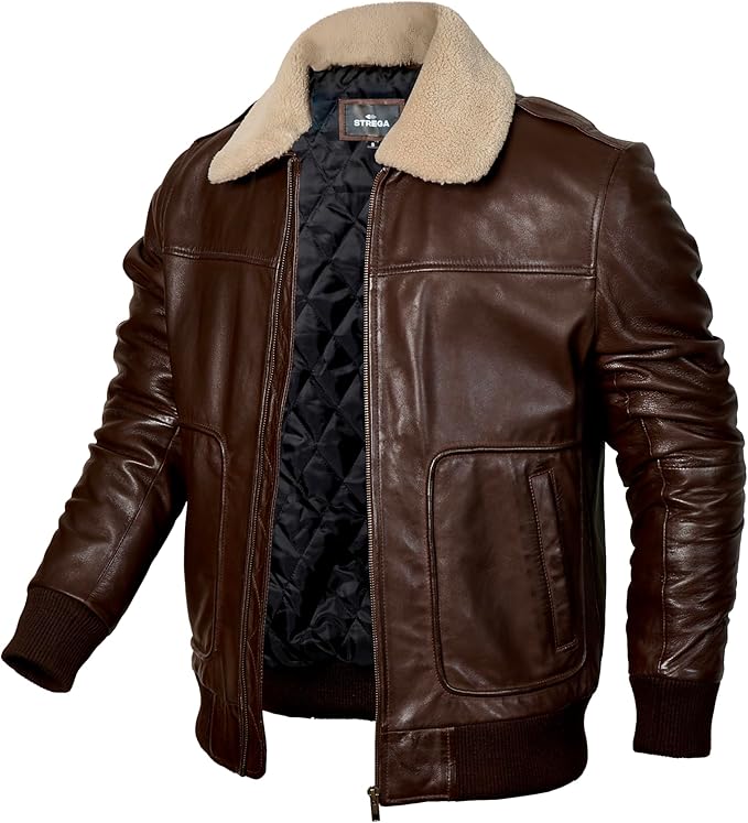 Genuine Lambskin Leather Bomber Jacket with Remova