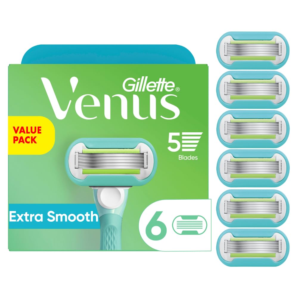 Gillette Venus Extra Smooth Women's Razor Blade Refills, 6 Count | 5-Blade Cartridges for a Close, S
