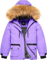FARVALUE Rose Ski Jacket for Girls - Hooded Snow Jacket with Warm Fleece Lining - Purple