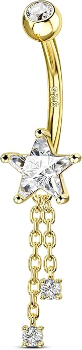 COCHARM Gold-Plated Glam Belly Button Dangle, 14K 