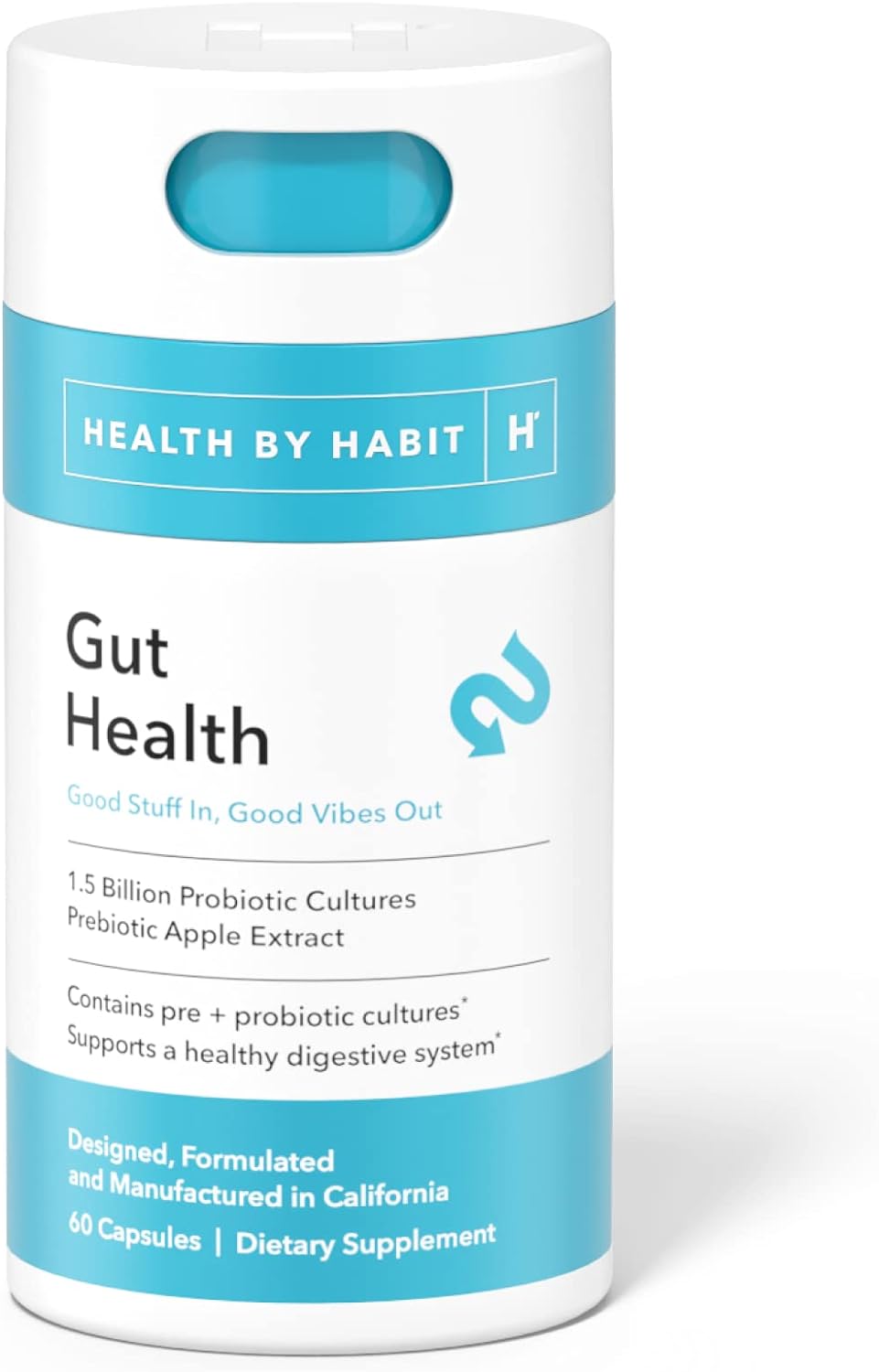 Gut Health Supplement (60 Capsules) - Contains 1.5 Billion probiotic Cultures, Prebiotic Apple Extra