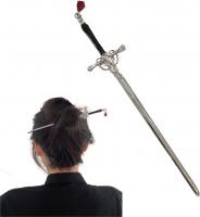 Hair Chopsticks,Comics Chinese Style Hair Pin Sword Hair Sticks for Bun with Tassel Red Gem Hair Acc