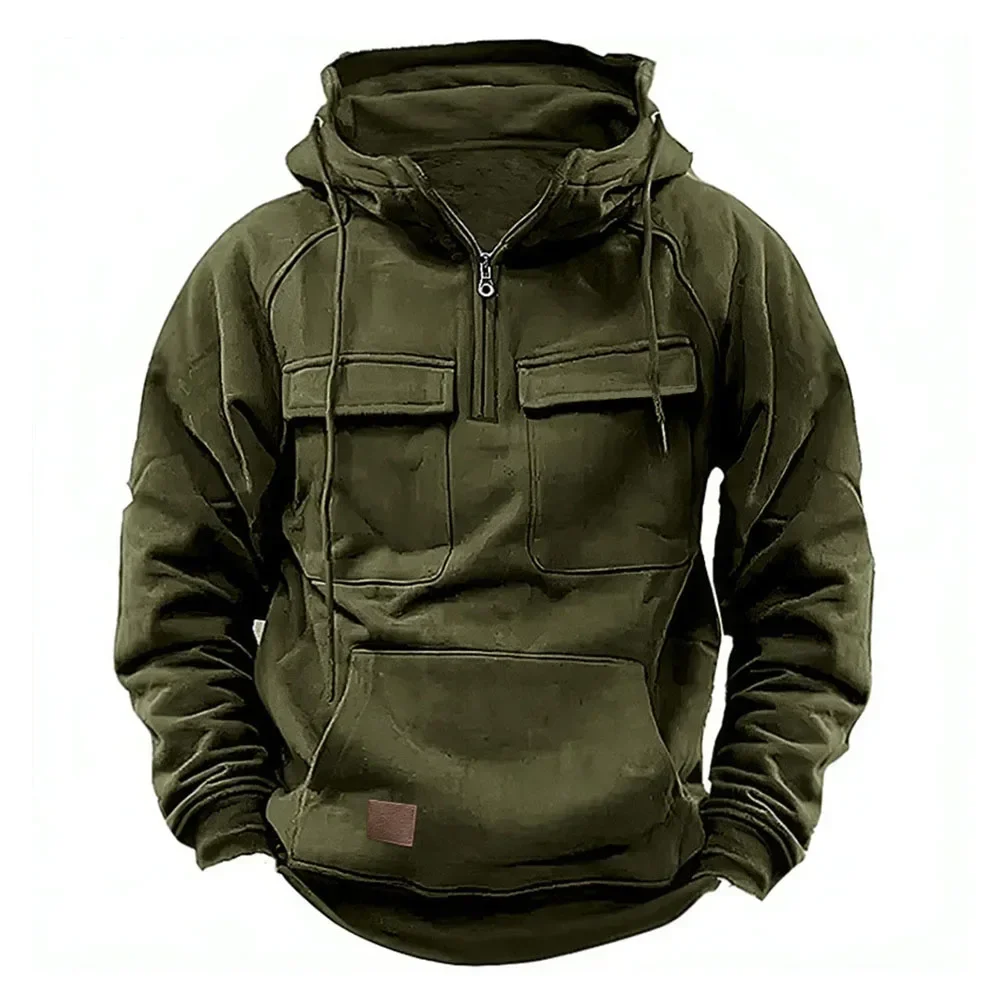 Half Zipper Men's Tactical Hoodies Solid Warm Flee