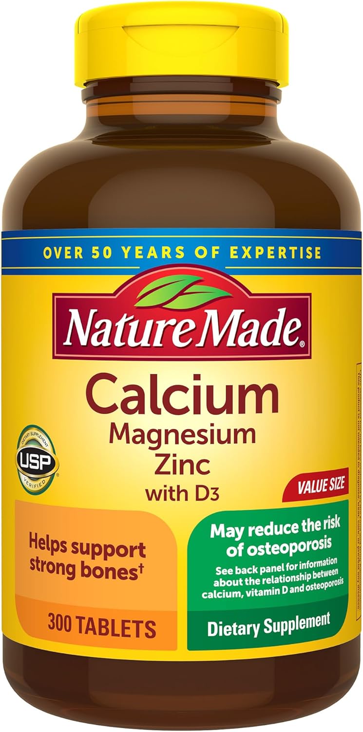 Nature Made Calcium Magnesium Zinc Tablets with Vitamin D, 300 Count
