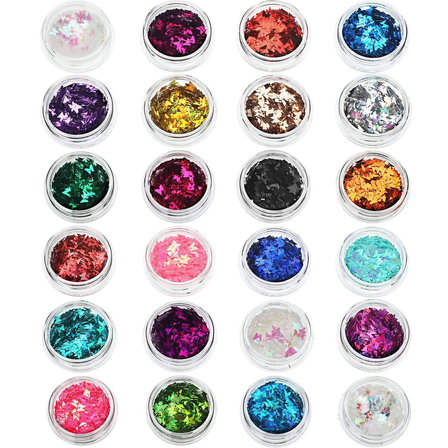 24 Boxes Glitter Holographic Butterfly Star Nail S