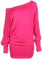 Hot Womens Plus Size Long Sleeve Off Shoulder Batwing Tunic Top : Color - Cerise : Size - 24-26 3X
