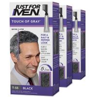Just For Men Touch of Gray, Gray Hair Coloring Kit for Men, T-55, Pack of 3 - Black