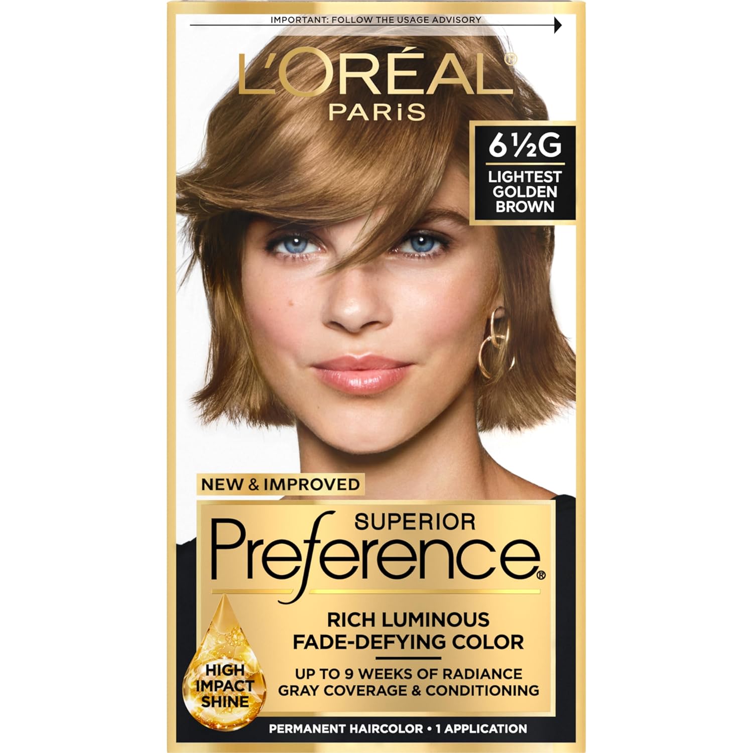 L'Oreal Paris Superior Preference 6.5G Lightest Golden Brown Hair Color – Fade-Defying Permanent H