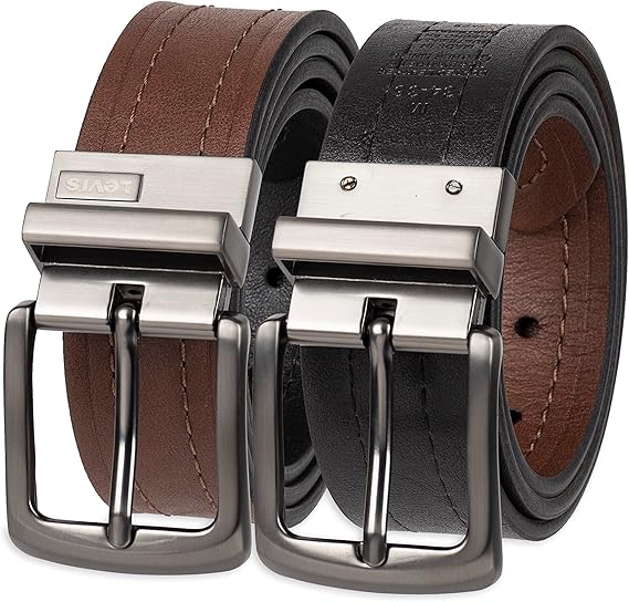 Levi's Men's 2-in-1 Reversible Leather Belt – Premium Imported Accessory for Casual & Formal Wear (Black/Dark Tan)