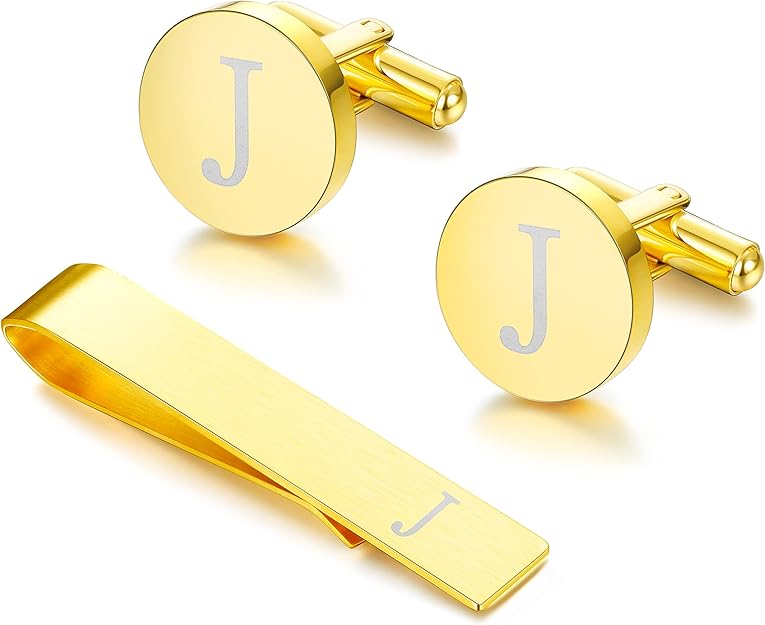 Original LOYALLOOK Personalised Initial Cufflinks and Tie Clip Set for Men