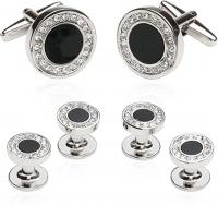 Men's Black Onyx and Cubic Zirconia Silver Cufflin